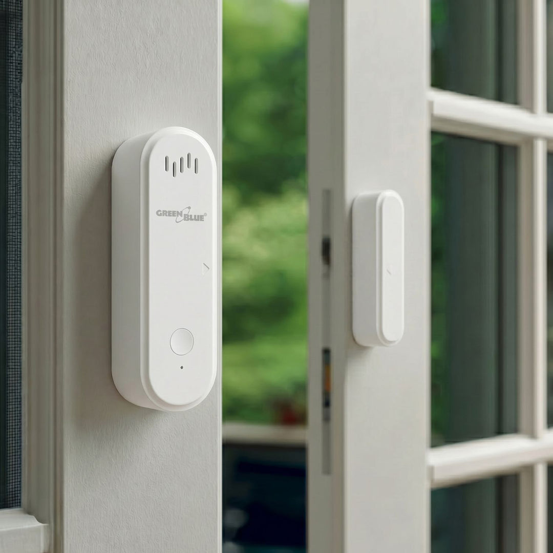 Contacteur sans fil / capteur d'ouverture WiFi GreenBlue, Android/iOS, pour portes / fenêtres, 3,0 V CC, LR03x2, avec alarme, GB478