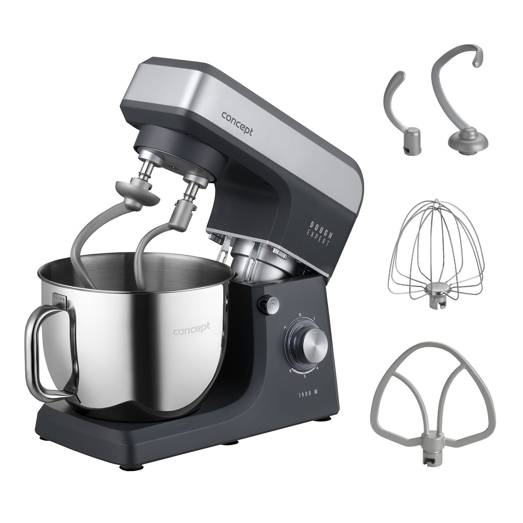 Robot pâtissier Concept Dough Expert, puissance 1900 W, double crochet, fonction de chauffage du bol, 6 vitesses différentes, RM6010