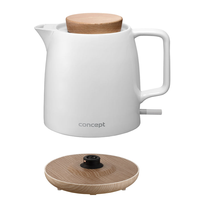 Bouilloire électrique en céramique Concept, capacité 1 L, 1200 W, couleur blanche, connecteur Strix, filtre anti-calcaire, socle rotatif, RK0085