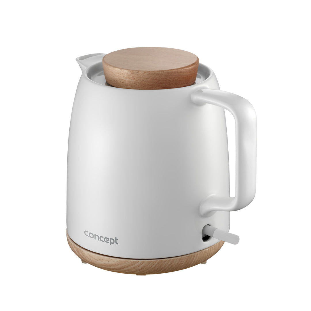 Bouilloire électrique en céramique Concept, capacité 1 L, 1200 W, couleur blanche, connecteur Strix, filtre anti-calcaire, socle rotatif, RK0085