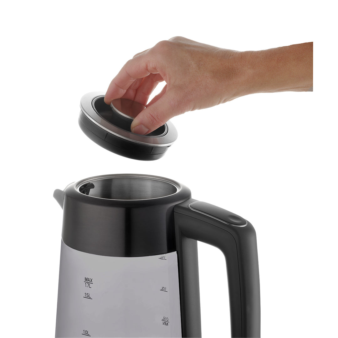 Bouilloire électrique en verre Concept, capacité 1,7 L, puissance 1850-2200 W, couleur noire, connecteur Strix, réglage de la température, commande numérique, RK4195