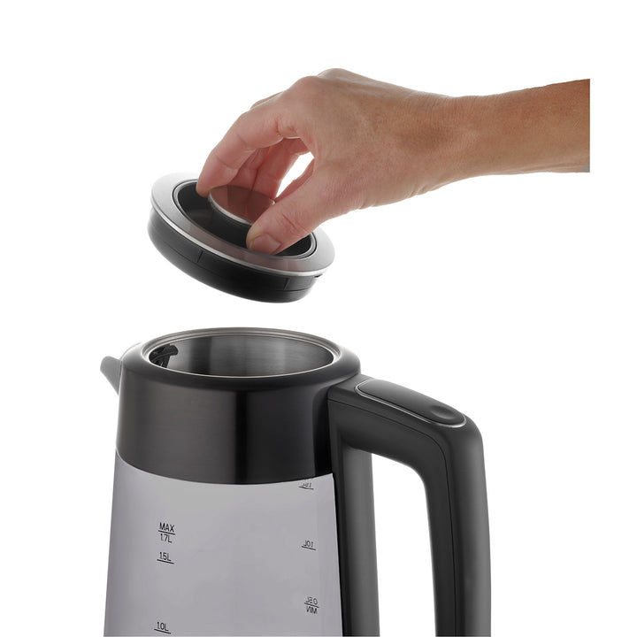 Bouilloire électrique en verre Concept, capacité 1,7 L, puissance 1850-2200 W, couleur noire, connecteur Strix, réglage de la température, commande numérique, RK4195