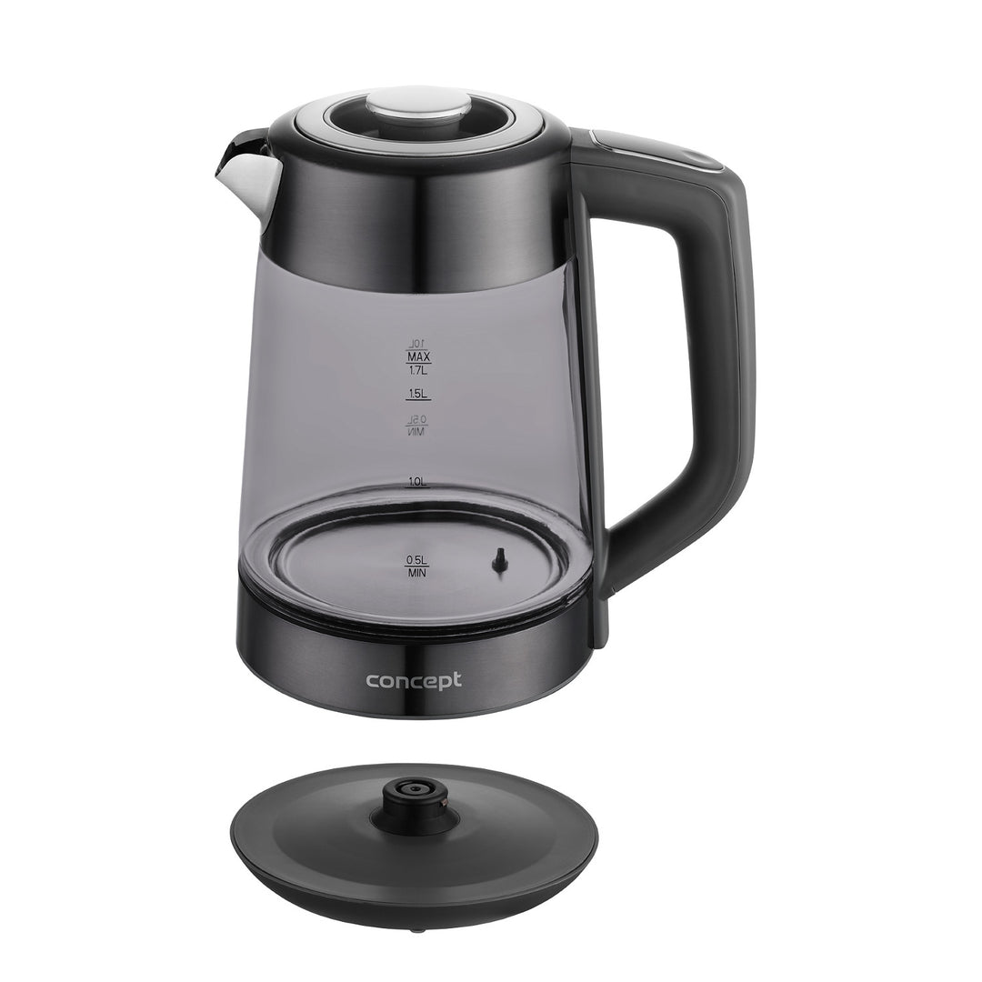 Bouilloire électrique en verre Concept, capacité 1,7 L, puissance 1850-2200 W, couleur noire, connecteur Strix, réglage de la température, commande numérique, RK4195