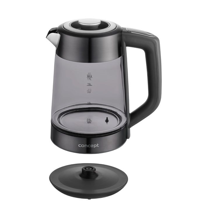 Bouilloire électrique en verre Concept, capacité 1,7 L, puissance 1850-2200 W, couleur noire, connecteur Strix, réglage de la température, commande numérique, RK4195