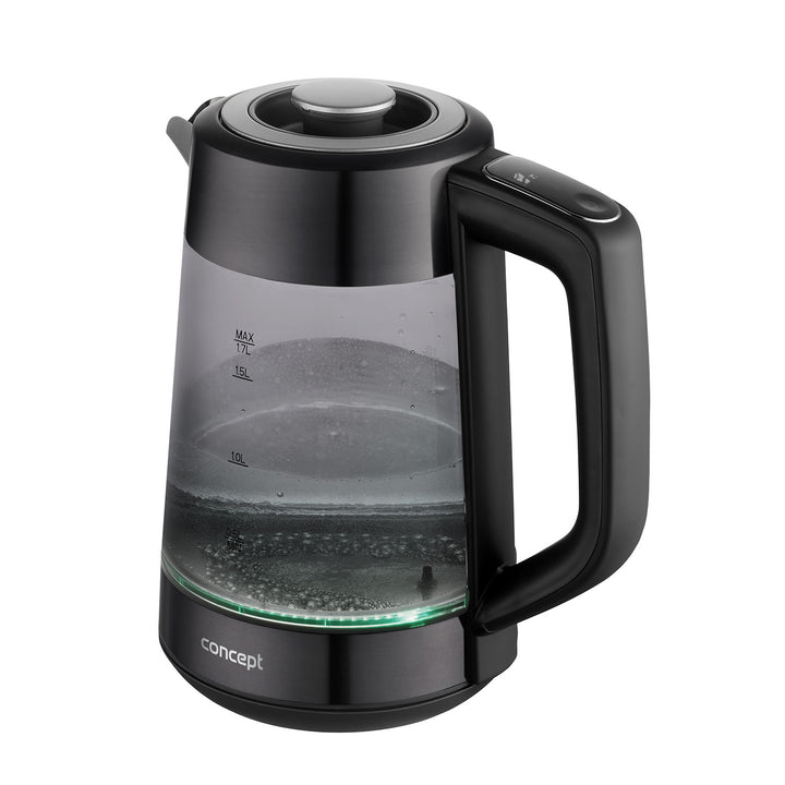 Bouilloire électrique en verre Concept, capacité 1,7 L, puissance 1850-2200 W, couleur noire, connecteur Strix, réglage de la température, commande numérique, RK4195