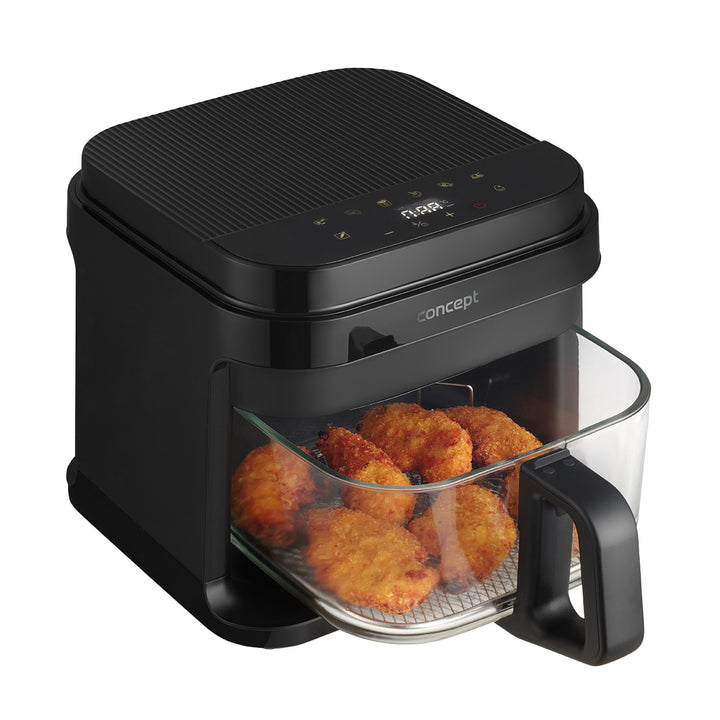 Friteuse sans huile Concept Glass&Fast, capacité 5,5 L, 7 programmes, écran tactile LED, mode de cuisson sain, récipient en verre, FR5500