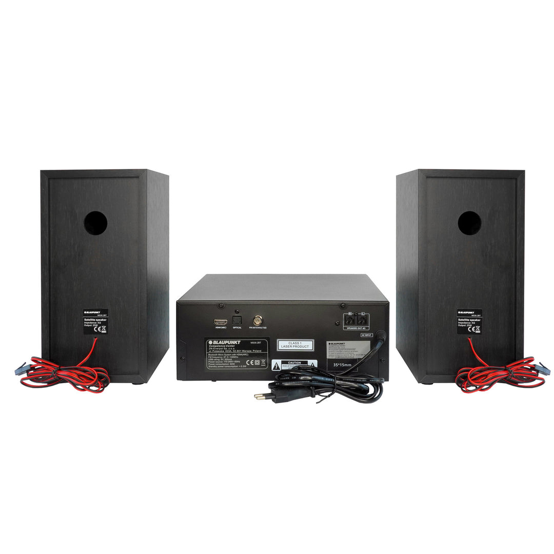 Microchaîne Blaupunkt, puissance 150 W, radio FM, prise AUX et connecteur USB, Bluetooth, entrée HDMI, horloge avec alarme, écran LED, couleur noire, MS30.02BT