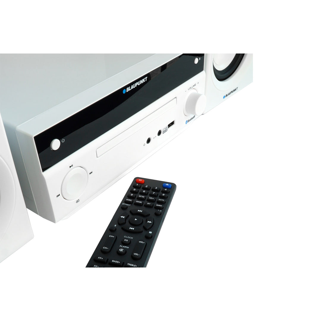 Microchaîne Blaupunkt, puissance 150 W, radio FM, prise AUX et connecteur USB, Bluetooth, entrée HDMI, horloge avec alarme, écran LED, couleur blanche, MS30.02BT