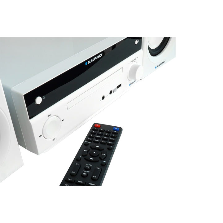 Microchaîne Blaupunkt, puissance 150 W, radio FM, prise AUX et connecteur USB, Bluetooth, entrée HDMI, horloge avec alarme, écran LED, couleur blanche, MS30.02BT