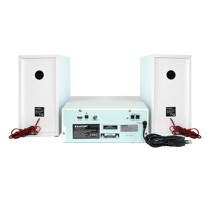 Microchaîne Blaupunkt, puissance 150 W, radio FM, prise AUX et connecteur USB, Bluetooth, entrée HDMI, horloge avec alarme, écran LED, couleur blanche, MS30.02BT