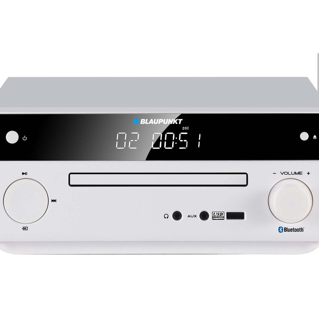 Microchaîne Blaupunkt, puissance 150 W, radio FM, prise AUX et connecteur USB, Bluetooth, entrée HDMI, horloge avec alarme, écran LED, couleur blanche, MS30.02BT