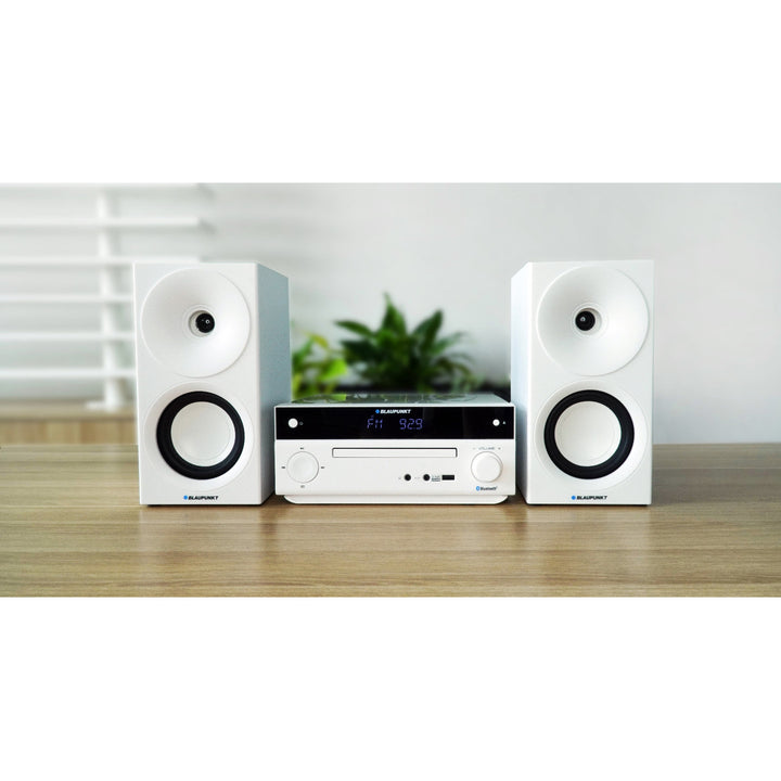 Microchaîne Blaupunkt, puissance 150 W, radio FM, prise AUX et connecteur USB, Bluetooth, entrée HDMI, horloge avec alarme, écran LED, couleur blanche, MS30.02BT