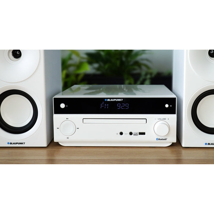Microchaîne Blaupunkt, puissance 150 W, radio FM, prise AUX et connecteur USB, Bluetooth, entrée HDMI, horloge avec alarme, écran LED, couleur blanche, MS30.02BT