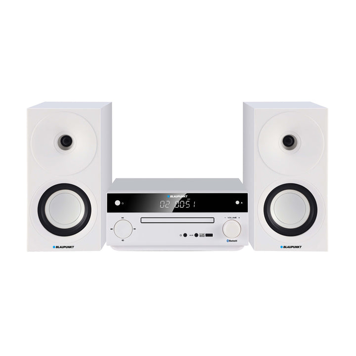 Microchaîne Blaupunkt, puissance 150 W, radio FM, prise AUX et connecteur USB, Bluetooth, entrée HDMI, horloge avec alarme, écran LED, couleur blanche, MS30.02BT