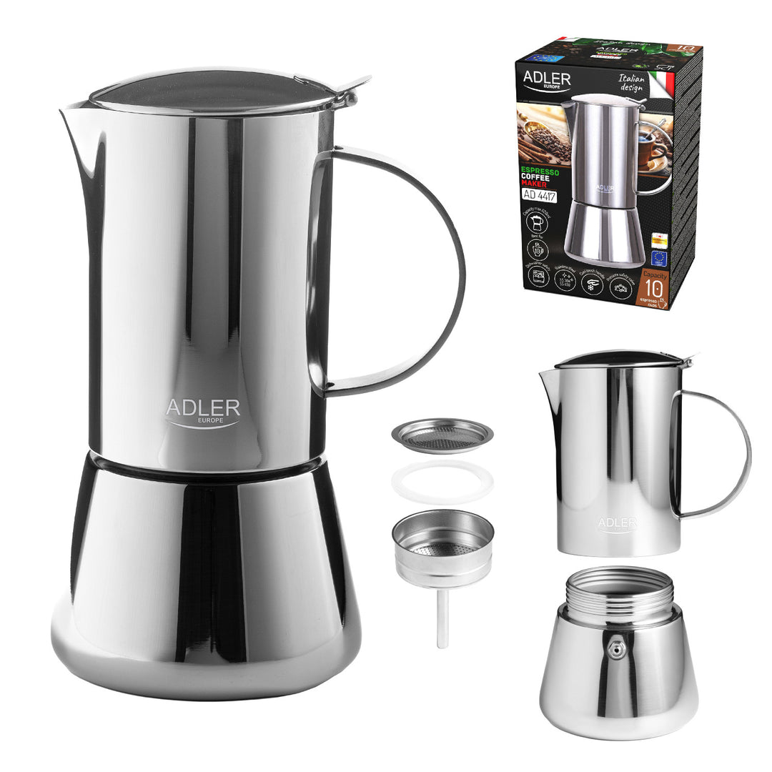 Cafetière Adler, cafetière expresso, capacité 620 ml, couleur argent acier, AD 4417