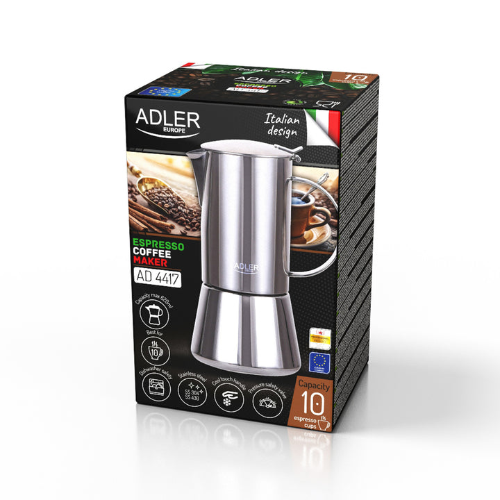 Cafetière Adler, cafetière expresso, capacité 620 ml, couleur argent acier, AD 4417