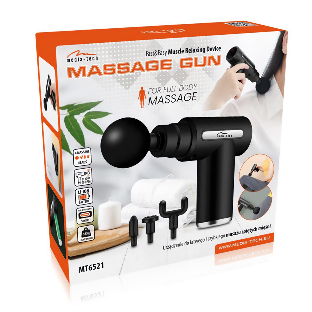 Appareil de massage pour un massage facile et rapide des muscles tendus, Media-tech, 4 têtes de massage interchangeables, MT6521