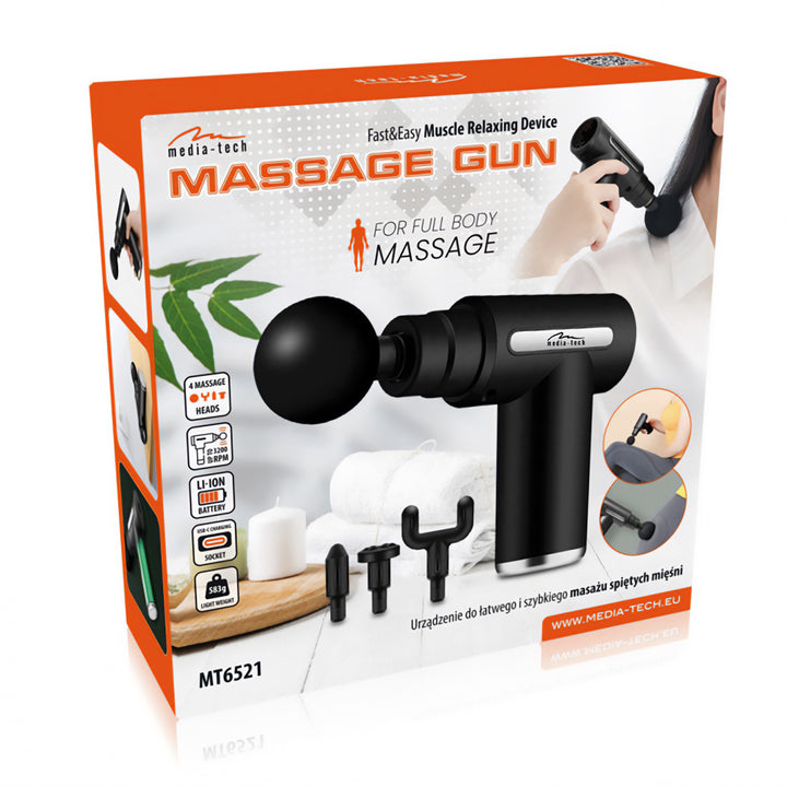 Appareil de massage pour un massage facile et rapide des muscles tendus, Media-tech, 4 têtes de massage interchangeables, MT6521