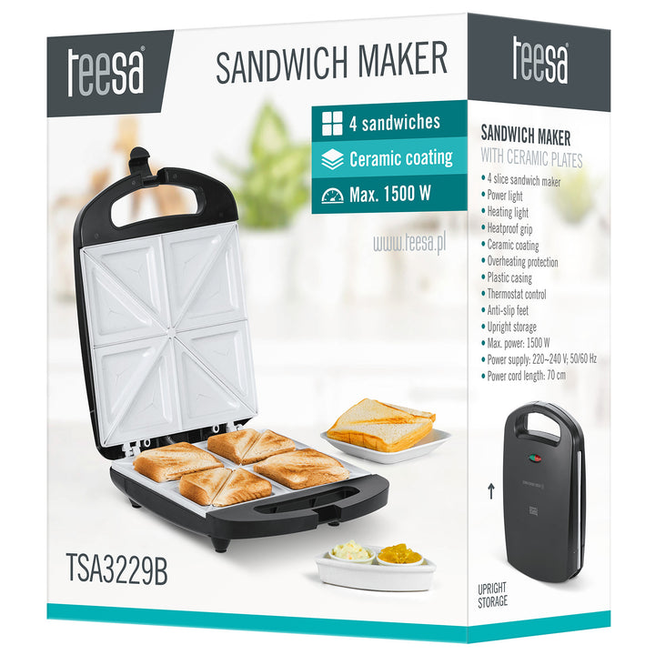 Grille-pain Teesa, plaques en céramique, pour 4 sandwichs, puissance maximale 1500 W, TSA3229B
