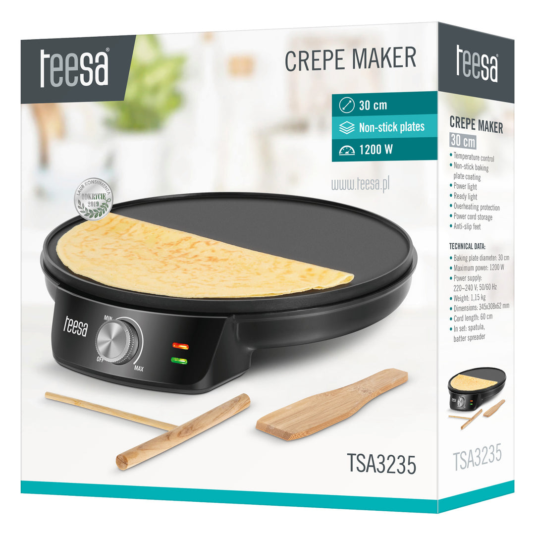 Crêpière Teesa, poêle électrique à crêpes, diamètre de la plaque 30 cm, puissance 1200 W, TSA3235