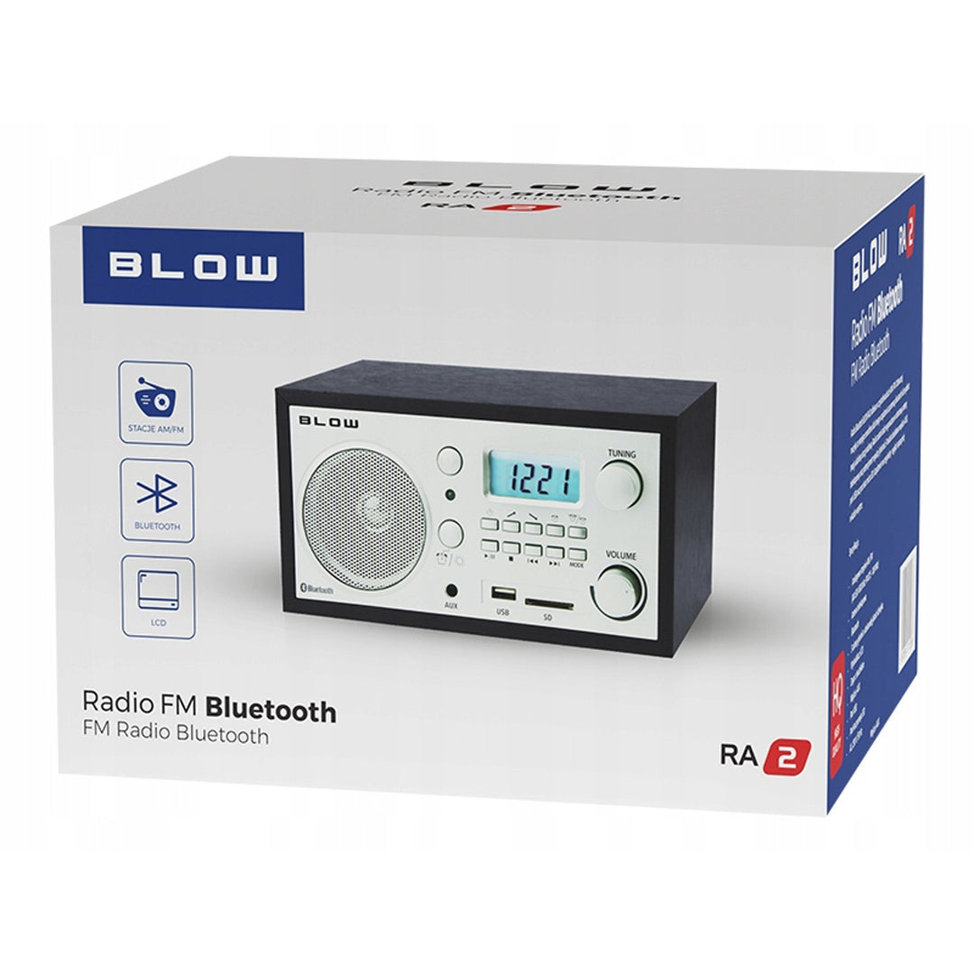 Radio portable analogique Blow, fonction Bluetooth, connecteurs USB, AUX et SD, réception des stations de radio AM/FM, écran LCD, horloge et réveil, 77-531#