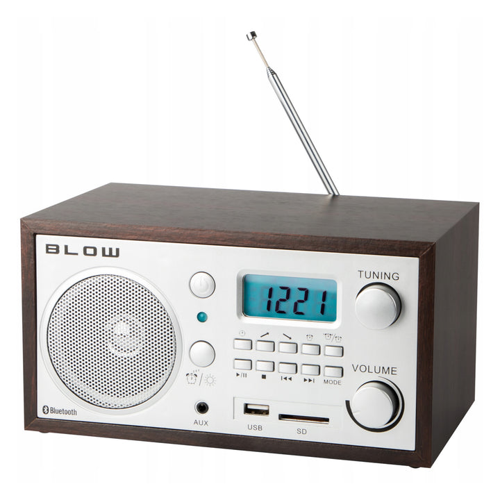 Radio portable analogique Blow, fonction Bluetooth, connecteurs USB, AUX et SD, réception des stations de radio AM/FM, écran LCD, horloge et réveil, 77-531#