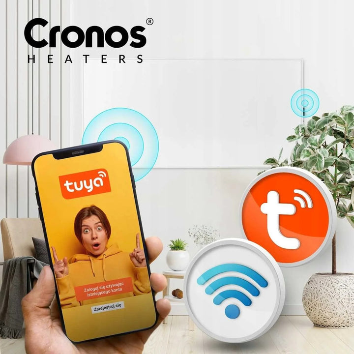 Radiateur infrarouge Cronos, 800 W, idéal pour les personnes allergiques, surface mate, ultrafin, thermostat intégré et commande à distance par téléphone ou télécommande, Carbon P800 TWP
