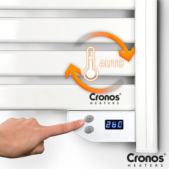 Radiateur électrique de salle de bain Cronos, puissance 500 W, chauffe une pièce jusqu'à 6 m², écran LCD, fonctions AUTO, TIMER et détection de fenêtre ouverte, TW-500