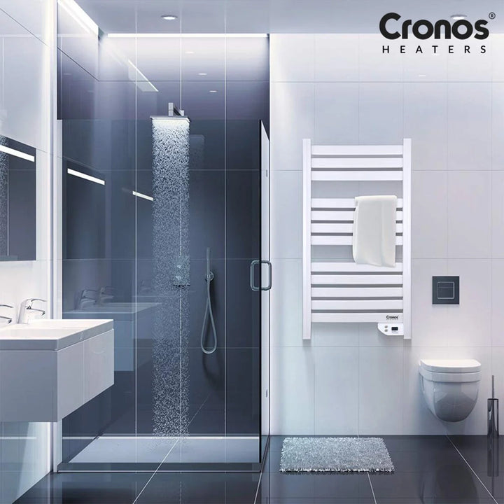 Radiateur électrique de salle de bain Cronos, puissance 500 W, chauffe une pièce jusqu'à 6 m², écran LCD, fonctions AUTO, TIMER et détection de fenêtre ouverte, TW-500