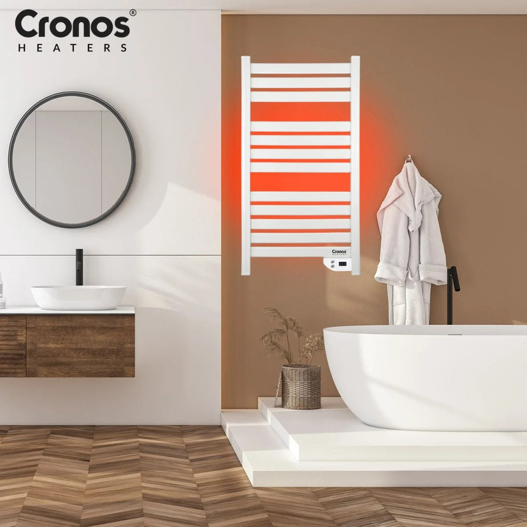 Radiateur électrique de salle de bain Cronos, puissance 500 W, chauffe une pièce jusqu'à 6 m², écran LCD, fonctions AUTO, TIMER et détection de fenêtre ouverte, TW-500