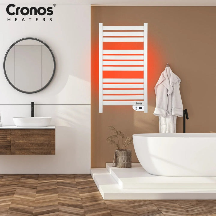 Radiateur électrique de salle de bain Cronos, puissance 500 W, chauffe une pièce jusqu'à 6 m², écran LCD, fonctions AUTO, TIMER et détection de fenêtre ouverte, TW-500