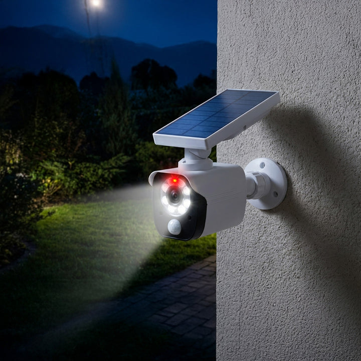 Fausse caméra solaire, LED clignotante, détecteur de mouvement, éclairage LED, autocollant gratuit, SOL1800S, 2 pièces
