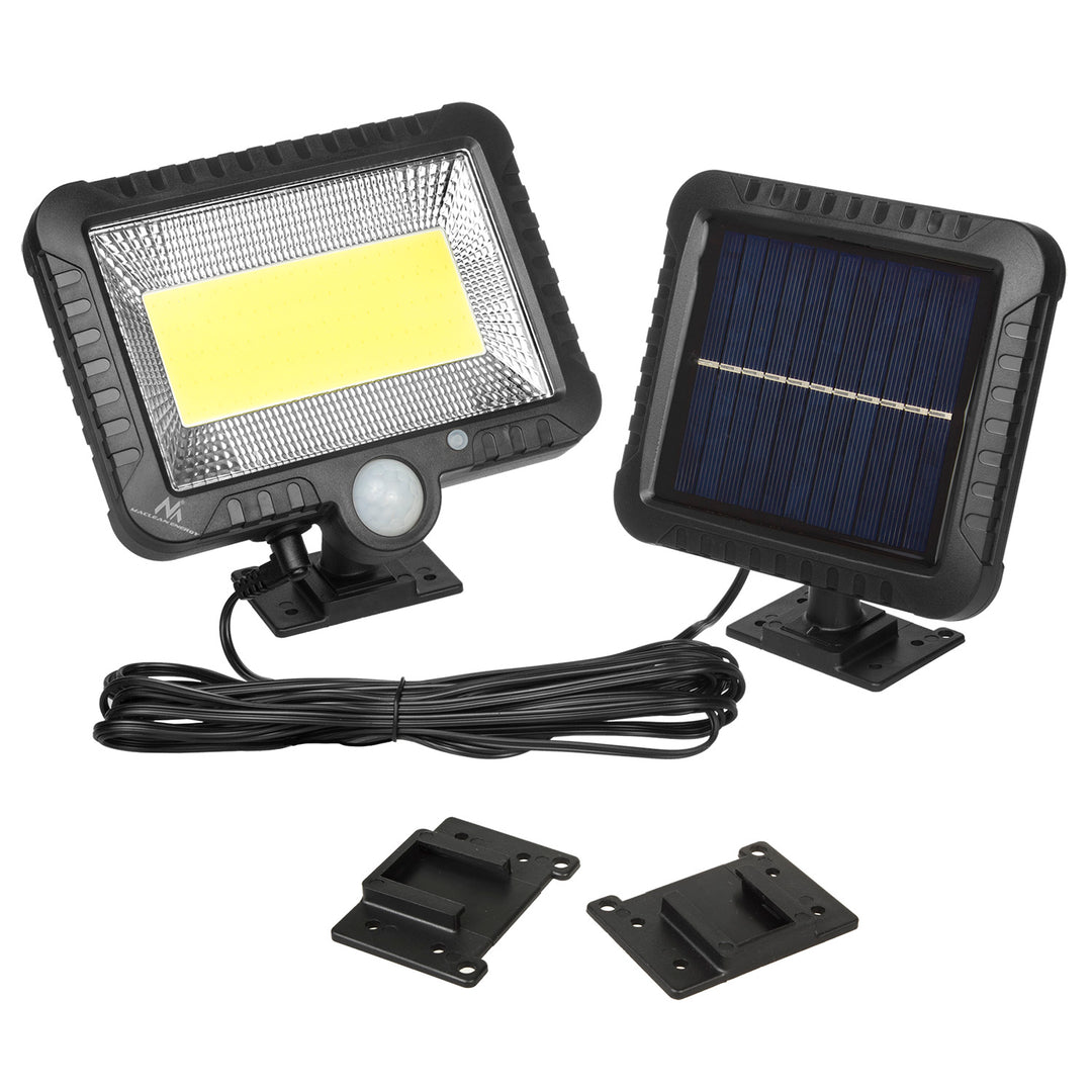 Projecteur solaire LED avec détecteur de mouvement Maclean, IP44, 5 W, 400 lm, 6000 K, batterie lithium 1300 mAh, 5,5 V CC MCE438, 2 pièces