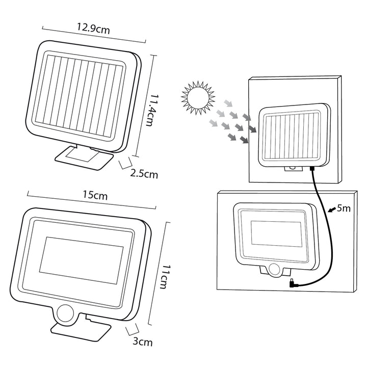 Projecteur solaire LED avec détecteur de mouvement Maclean, IP44, 5 W, 400 lm, 6000 K, batterie lithium 1300 mAh, 5,5 V CC MCE438, 2 pièces