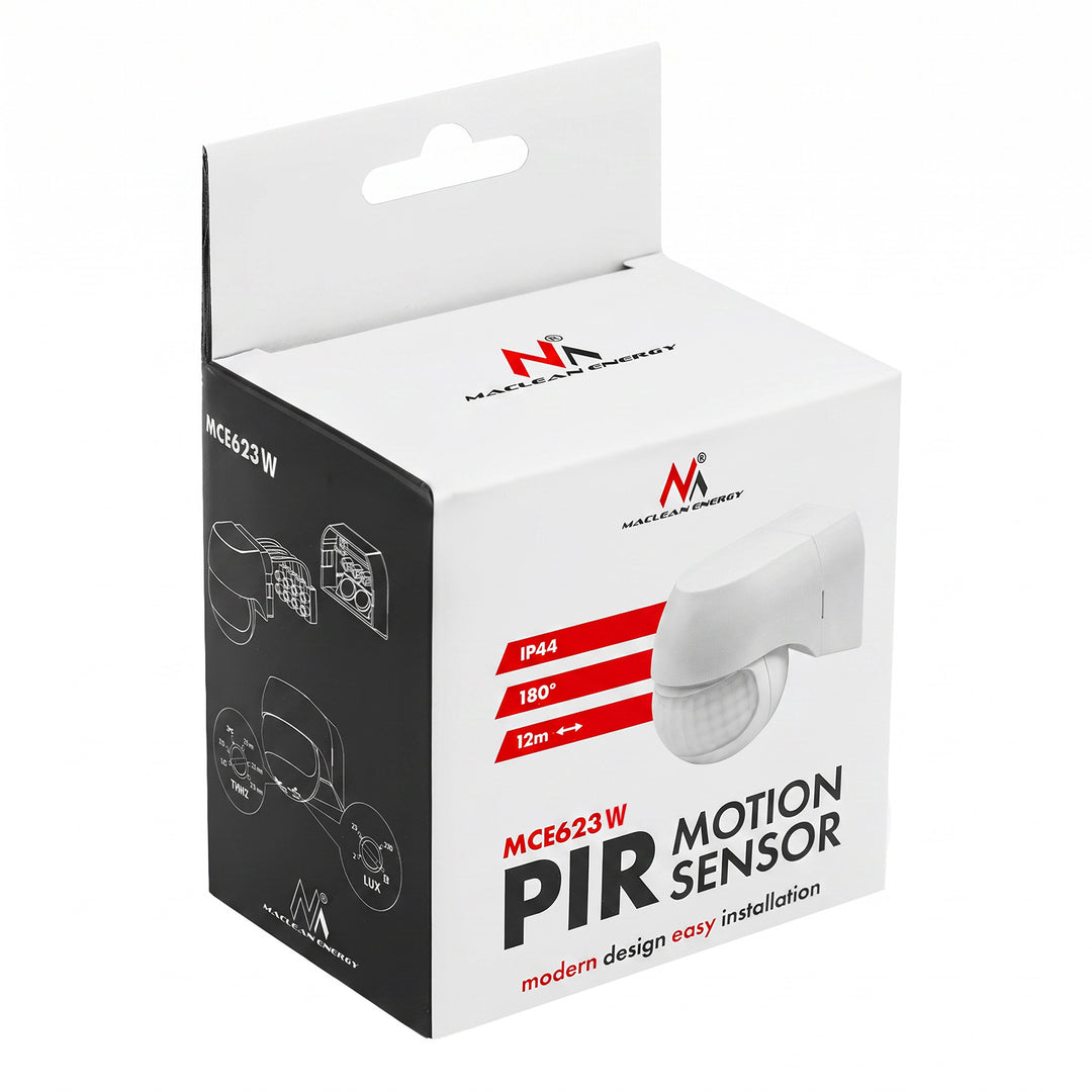 Détecteur de mouvement PIR 12-24 V Maclean, infrarouge, IP44, blanc, portée de 12 m, charge max. 60/120 W, MCE623 W
