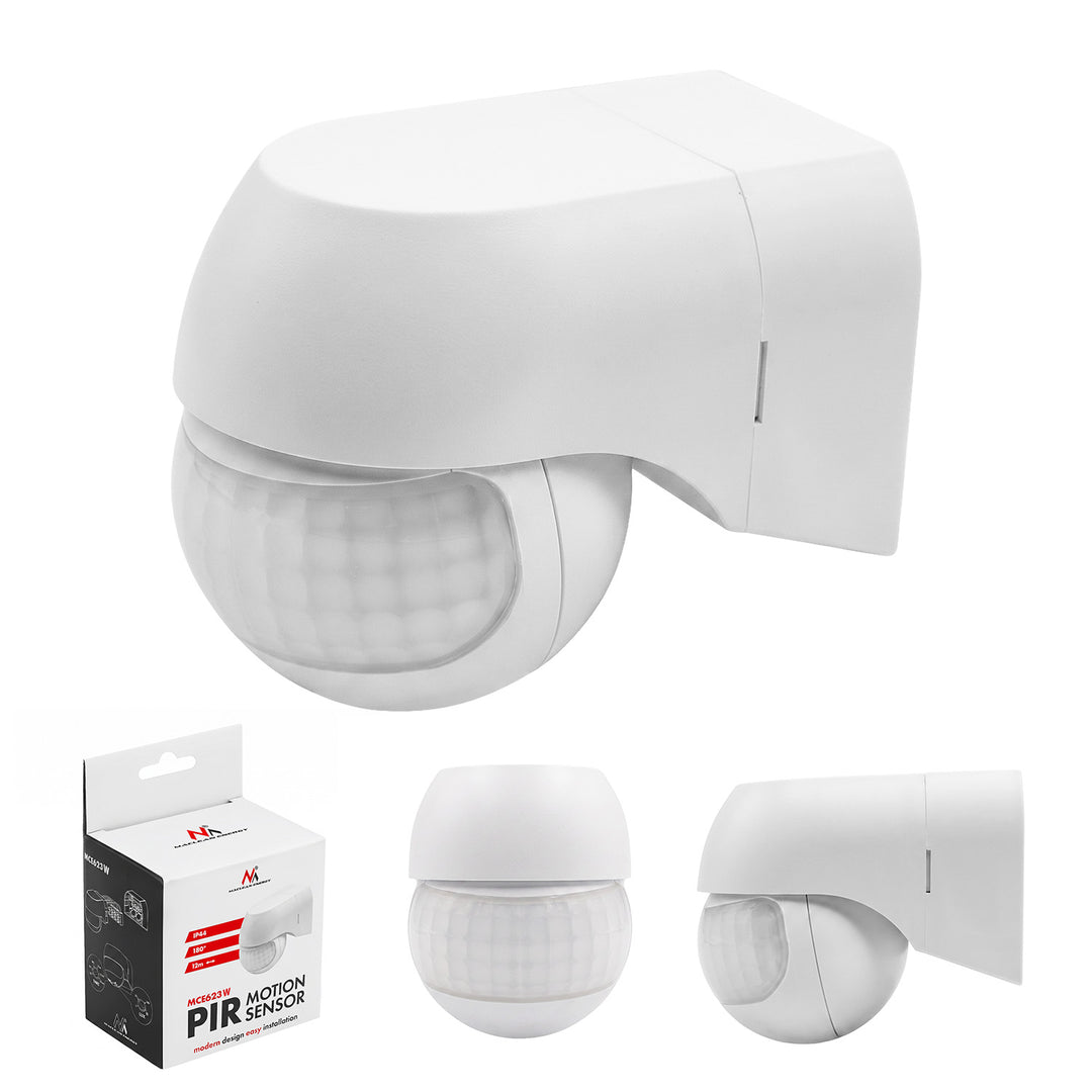 Détecteur de mouvement PIR 12-24 V Maclean, infrarouge, IP44, blanc, portée de 12 m, charge max. 60/120 W, MCE623 W