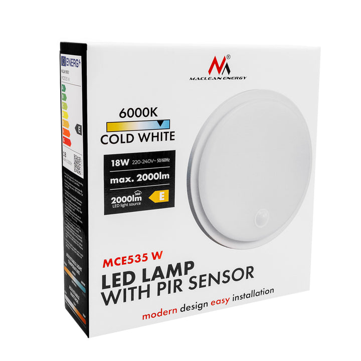Lampe LED avec détecteur de mouvement Maclean, capteur PIR, blanche, 10 W/15 W/18 W, IP65, couleur réglable 3 000/4 000/6 000 K, MCE535 W