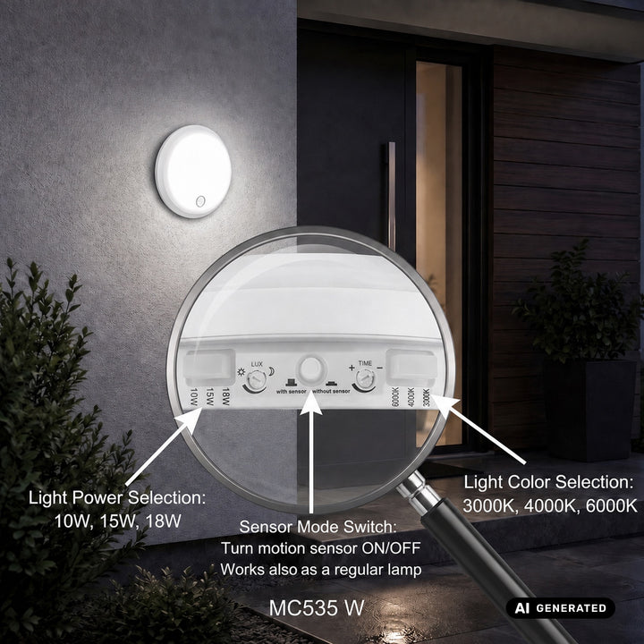 Lampe LED avec détecteur de mouvement Maclean, capteur PIR, blanche, 10 W/15 W/18 W, IP65, couleur réglable 3 000/4 000/6 000 K, MCE535 W