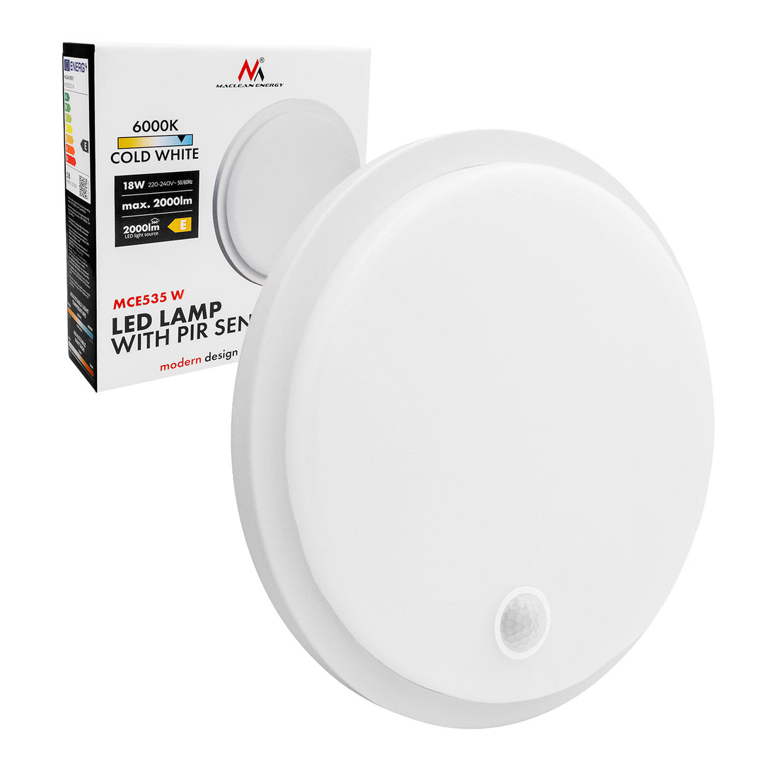 Lampe LED avec détecteur de mouvement Maclean, capteur PIR, blanche, 10 W/15 W/18 W, IP65, couleur réglable 3 000/4 000/6 000 K, MCE535 W