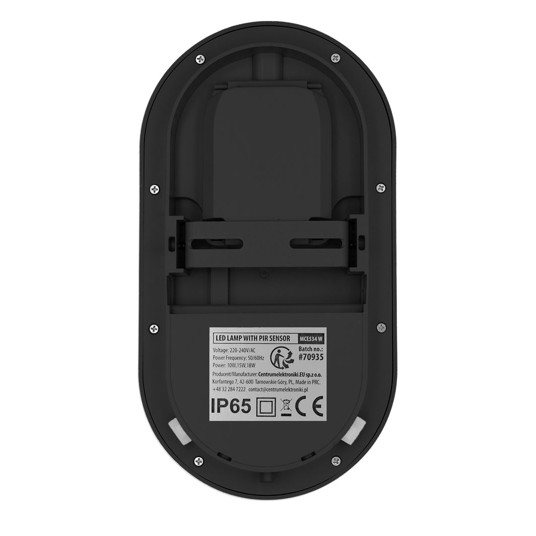 Lampe LED avec détecteur de mouvement Maclean, détecteur PIR, noire, 10 W/15 W/18 W, IP65, couleur réglable 3 000/4 000/6 000 K, MCE534 B