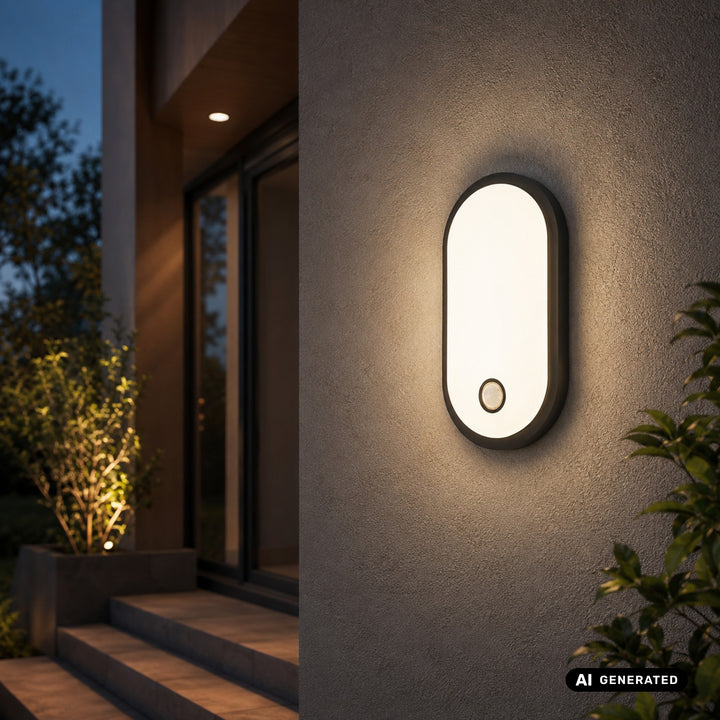 Lampe LED avec détecteur de mouvement Maclean, détecteur PIR, noire, 10 W/15 W/18 W, IP65, couleur réglable 3 000/4 000/6 000 K, MCE534 B