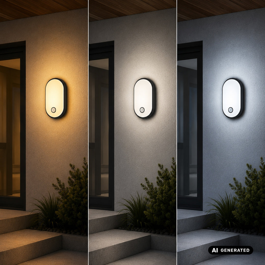 Lampe LED avec détecteur de mouvement Maclean, détecteur PIR, noire, 10 W/15 W/18 W, IP65, couleur réglable 3 000/4 000/6 000 K, MCE534 B