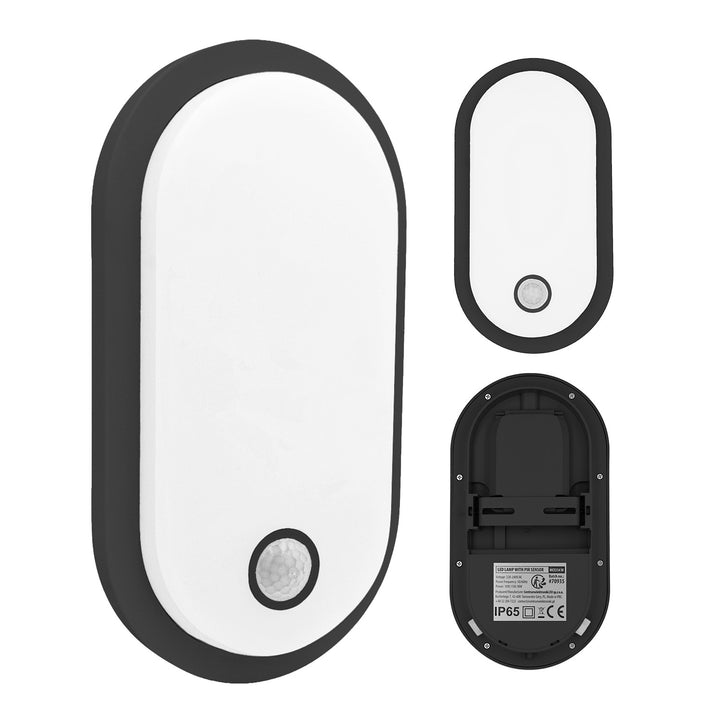 Lampe LED avec détecteur de mouvement Maclean, détecteur PIR, noire, 10 W/15 W/18 W, IP65, couleur réglable 3 000/4 000/6 000 K, MCE534 B