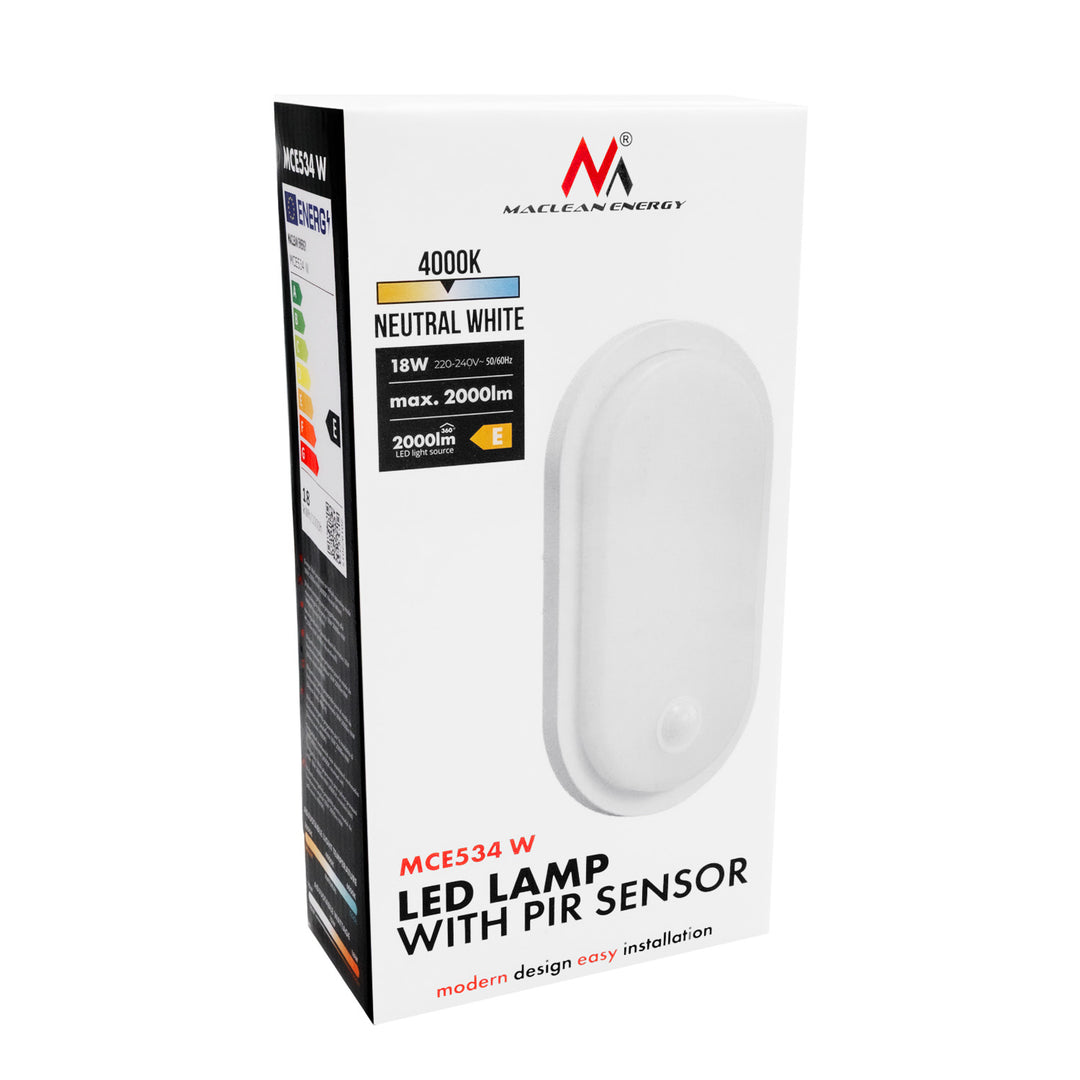 Lampe LED avec détecteur de mouvement Maclean, capteur PIR, blanche, 10 W/15 W/18 W, IP65, couleur réglable 3 000/4 000/6 000 K, MCE534 W