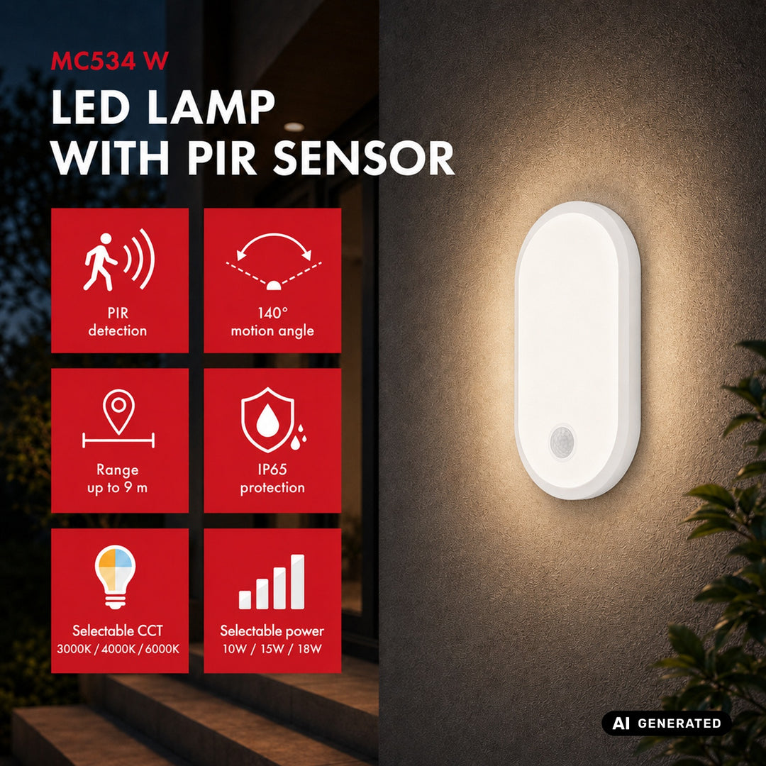 Lampe LED avec détecteur de mouvement Maclean, capteur PIR, blanche, 10 W/15 W/18 W, IP65, couleur réglable 3 000/4 000/6 000 K, MCE534 W