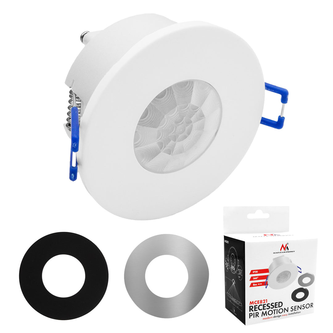 Détecteur de mouvement PIR Maclean, encastrable, portée 8 m, 600 W/1 200 W, 220-240 V CA, 50/60 Hz, MCE821