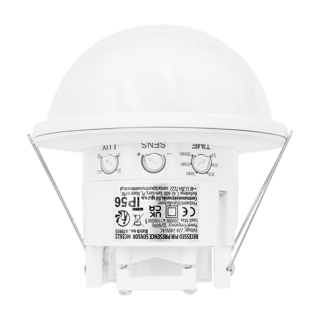 Détecteur de présence PIR Maclean, encastrable, portée 10 x 40 m, 1 000 W/2 000 W, 220-240 V CA, 50/60 Hz, IP54, MCE822