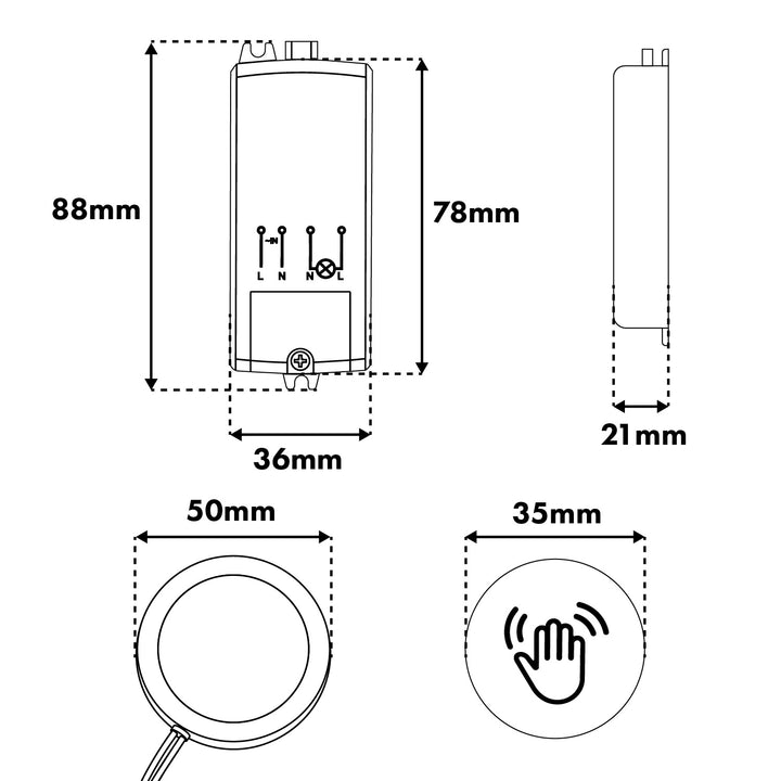 Interrupteur tactile encastrable Maclean, <40 mm, 110-240 V CA, charge max. 600 W pour LED, MCE824