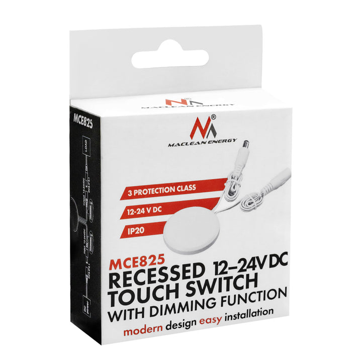 Interrupteur tactile encastrable Maclean, <40 mm, 12-24 V CC, charge max. 48/96 W, MCE825