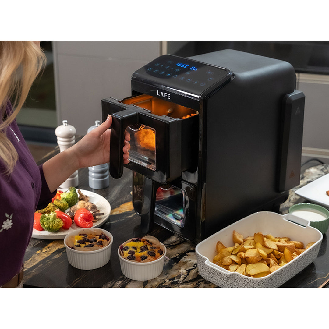 Friteuse sans huile LAFE, air fryer, 2 compartiments 5 L, puissance 2460 W, écran LCD, Dual Fry